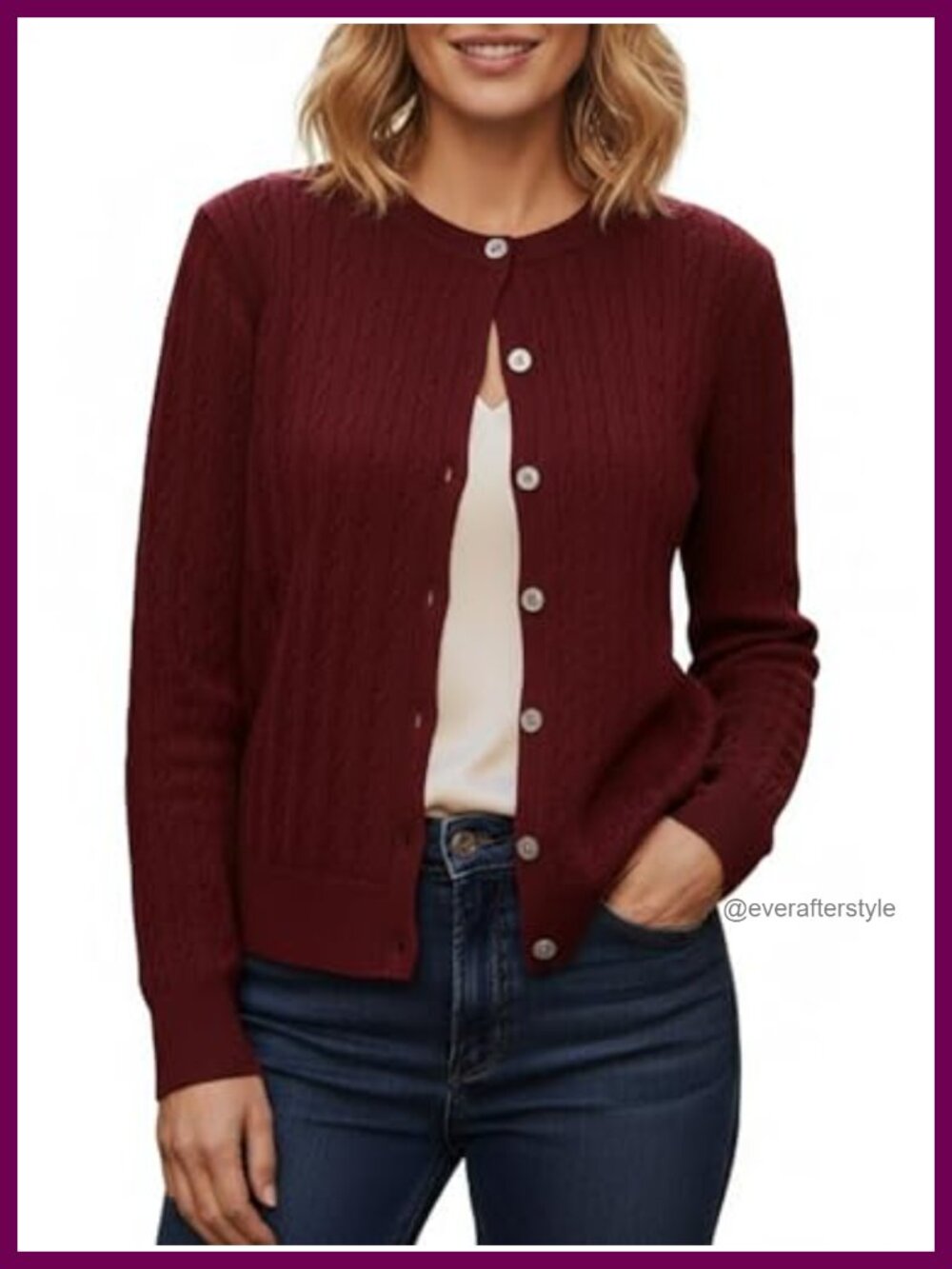Lightweight Cable Knit Cardigan Button Down Crew Neck Long Sleeve Soft Knitwear